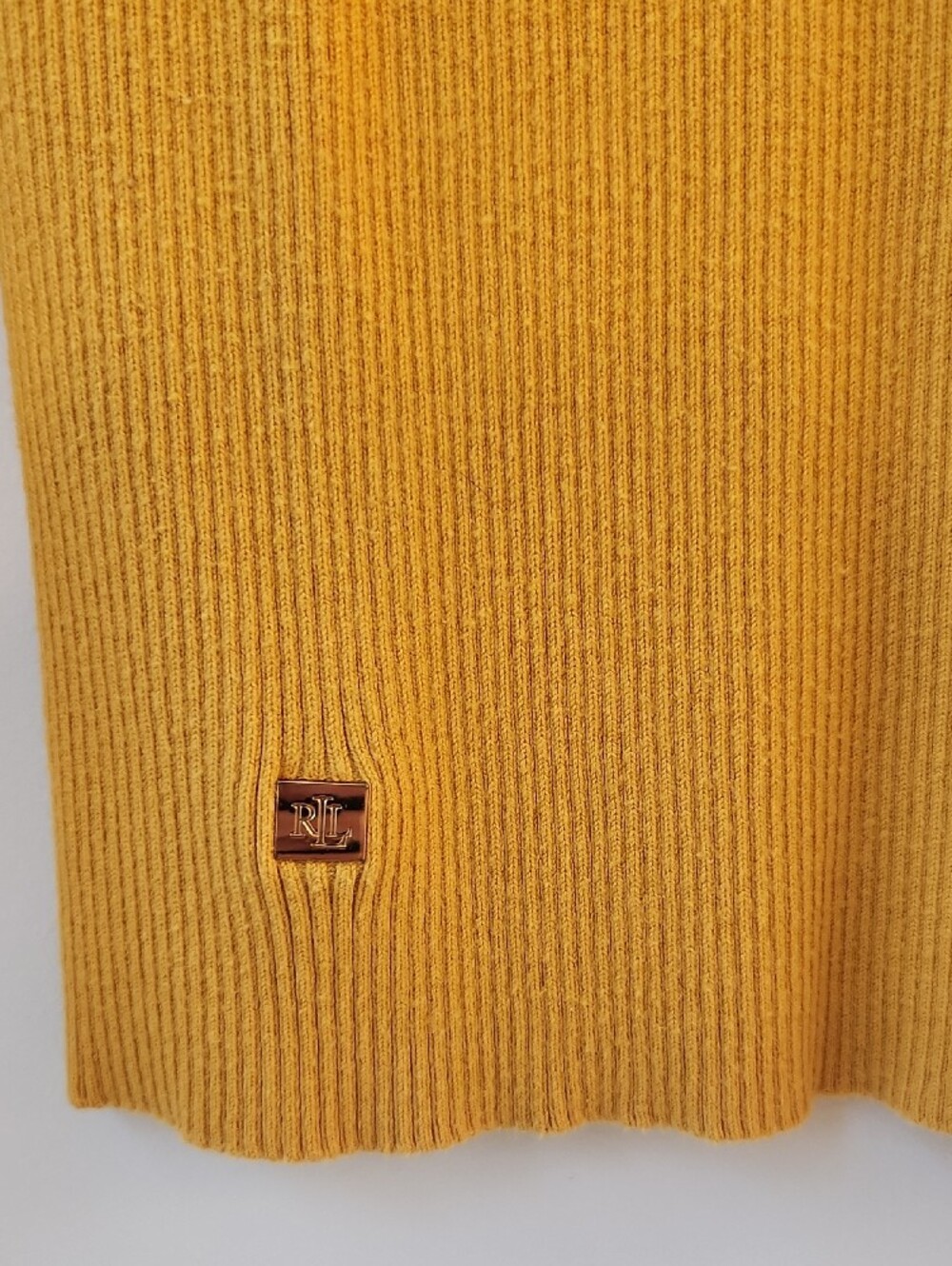 Ralph Lauren Mustard Ribbed Puff-Sleeve Boatneck Sweater - Picture 3 of 5